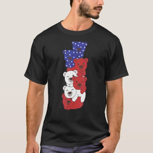 Bear For The Fourth Of July Usa Flag Usa Bears Pil T_Shirt