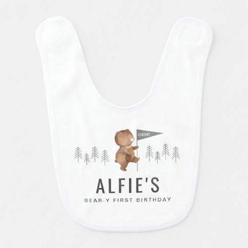 Bear Forest First Birthday Baby Bib