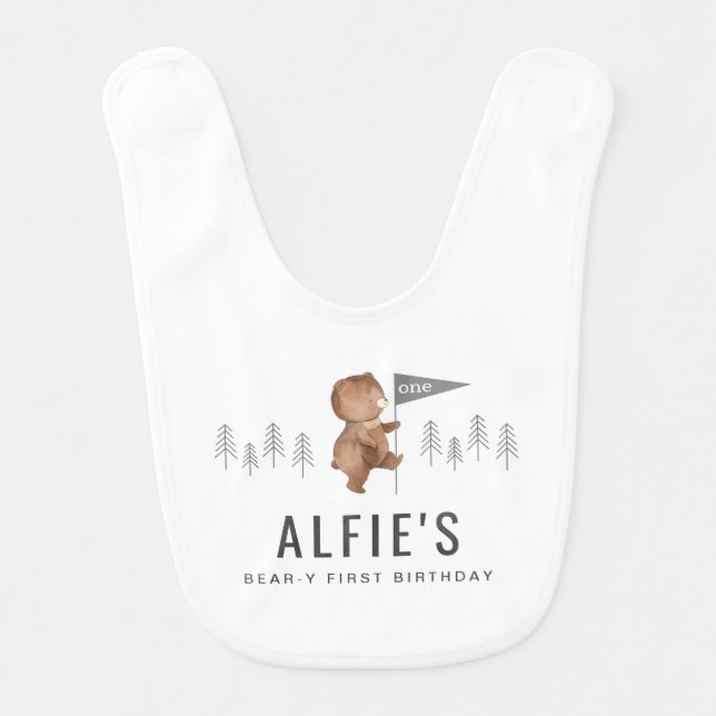 Bear Forest First Birthday Baby Bib (Front)