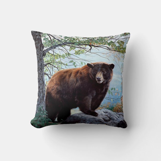 Bear Forest Nature Design Throw Pillow (Front)