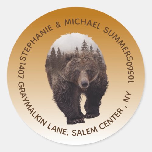 Bear Forest Trees Round Return Address Classic Round Sticker