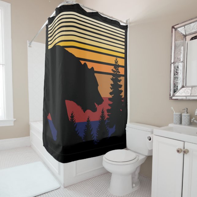 Bear Forest Vintage Color  Shower Curtain (In Situ)