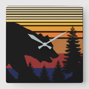 Bear Forest Vintage Color T-Shirt Square Wall Clock