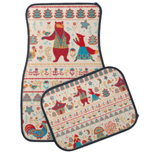 Bear,fox,rooster and chicken with chicken,fairy ho car floor mat