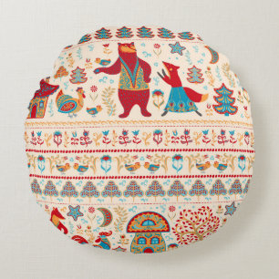 Bear,fox,rooster and chicken with chicken,fairy ho round pillow