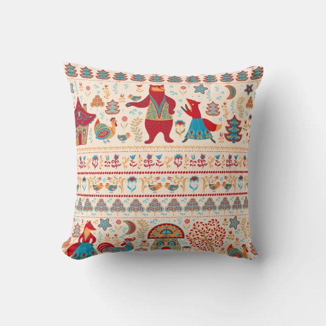 Bear,fox,rooster and chicken with chicken,fairy ho throw pillow (Front)