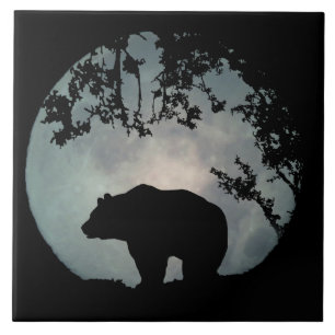 Bear Full Moon Art Tile