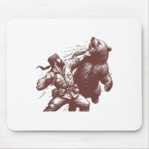 Bear Funny Man Punching Bear Retro Vintage Hunting Mouse Pad