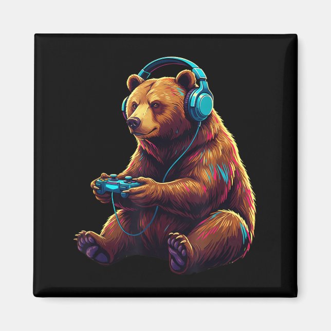 Bear Gaming Animal Video Games Funny Bear  Magnet (Front)