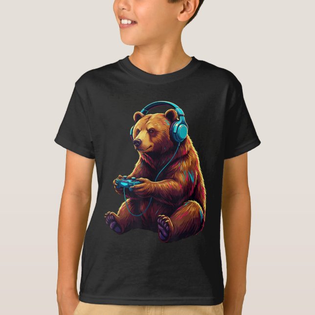 Bear Gaming Animal Video Games Funny Bear  T-Shirt (Front)
