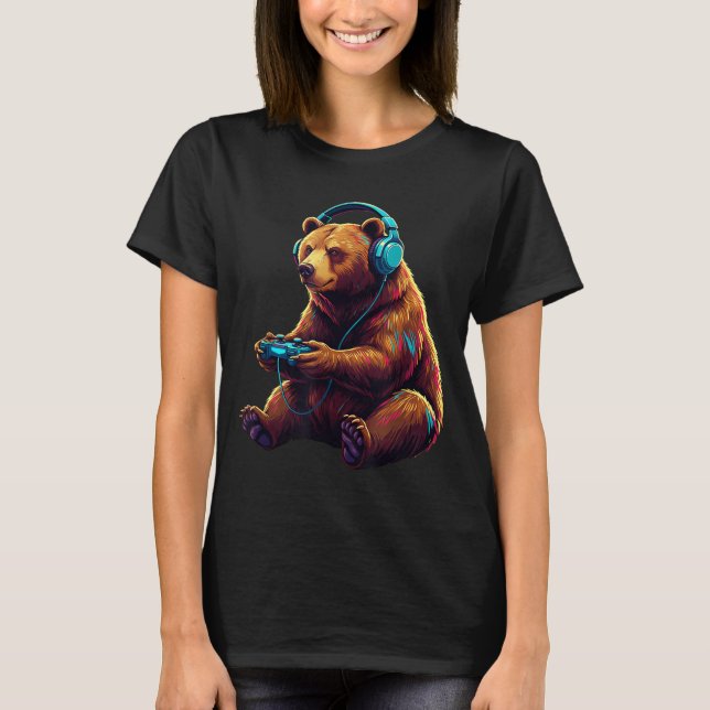Bear Gaming Animal Video Games Funny Bear  T-Shirt (Front)