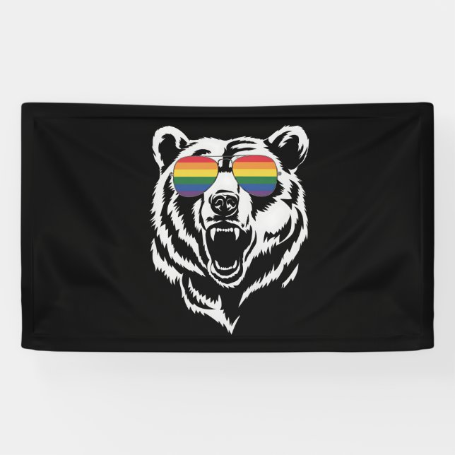 Bear Gay LGBTQ Rainbow Sunglasses Pride Flag Banner (Horizontal)