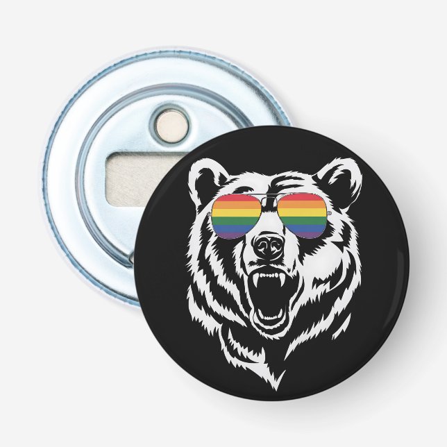 Bear Gay LGBTQ Rainbow Sunglasses Pride Flag Bottle Opener (Front)