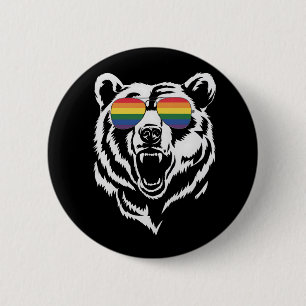 Bear Gay LGBTQ Rainbow Sunglasses Pride Flag Button