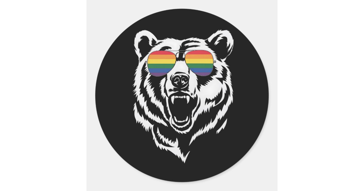 Bear Gay LGBTQ Rainbow Sunglasses Pride Flag Classic Round Sticker | Zazzle