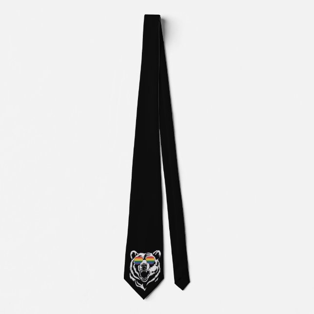 Bear Gay LGBTQ Rainbow Sunglasses Pride Flag Neck Tie (Front)