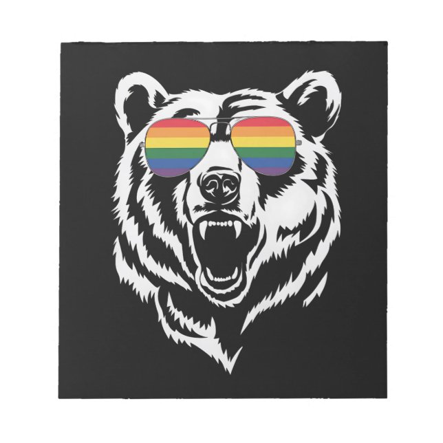 Bear Gay LGBTQ Rainbow Sunglasses Pride Flag Notepad (Front)