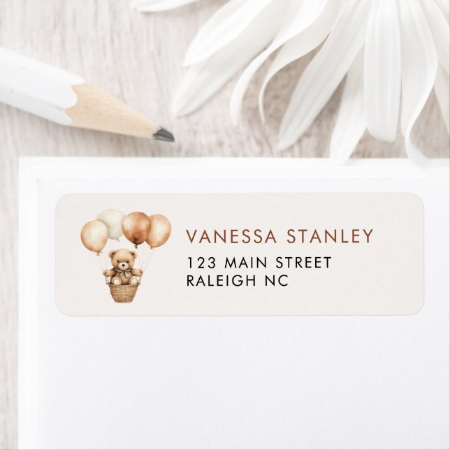  Bear Gender Neutral Baby Shower Return Address Label (Insitu)