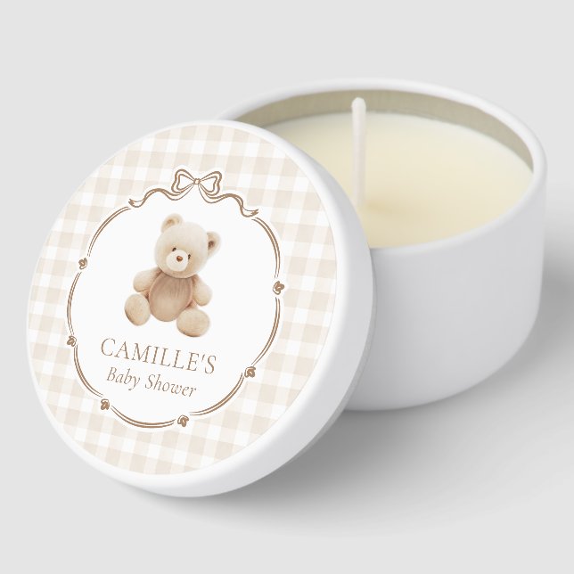 Bear Gender Neutral Gingham Baby Shower Mini Candle Favors (Corner)