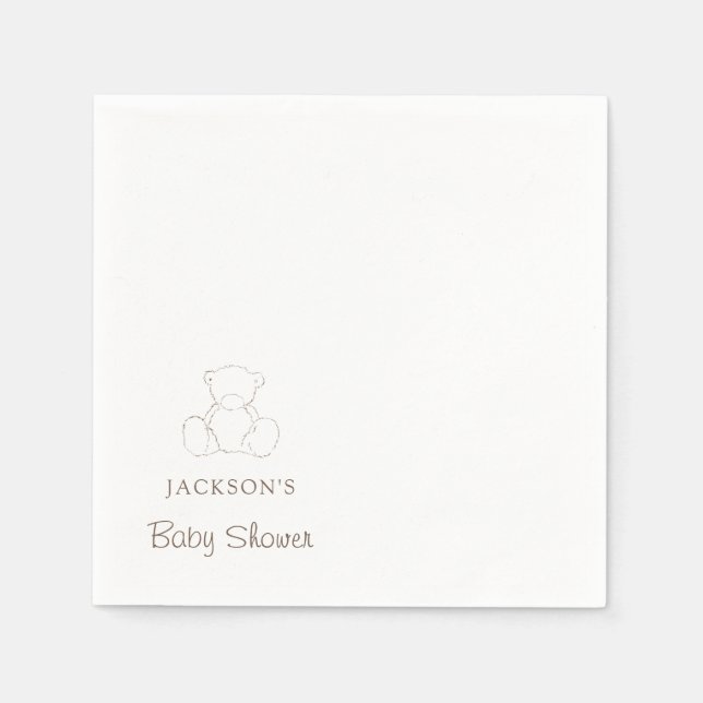 Bear Gender Neutral Minimalist Baby Shower Napkins (Front)