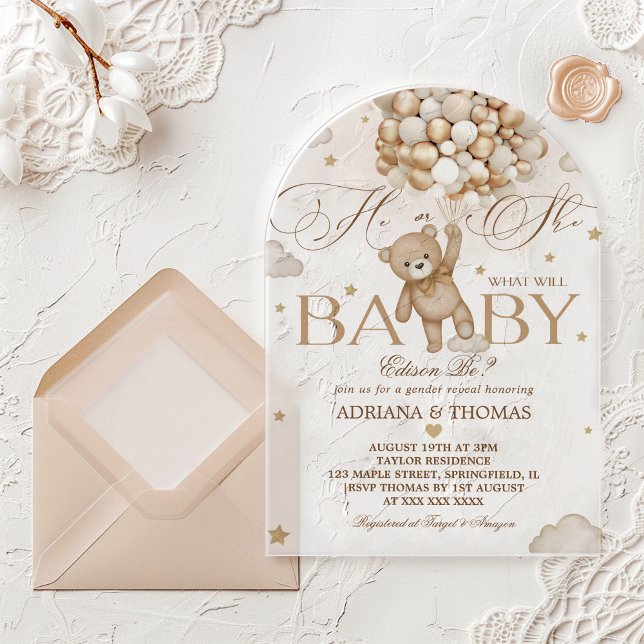 Bear Gender Reveal  Acrylic Invitations (Creator Uploaded)