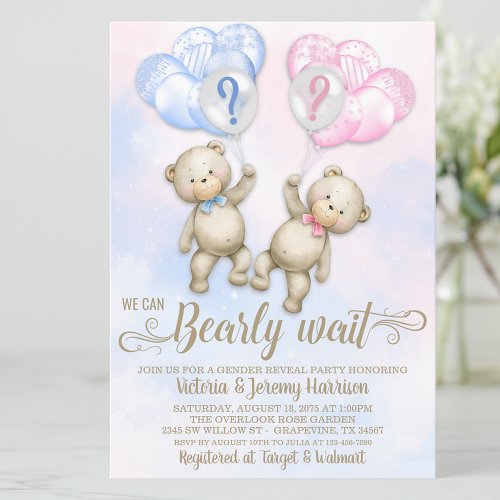 Bear Gender Reveal Baby Shower Invitation