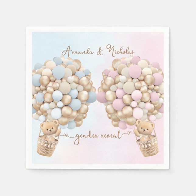 Bear Gender Reveal Baby Shower Napkins (Front)