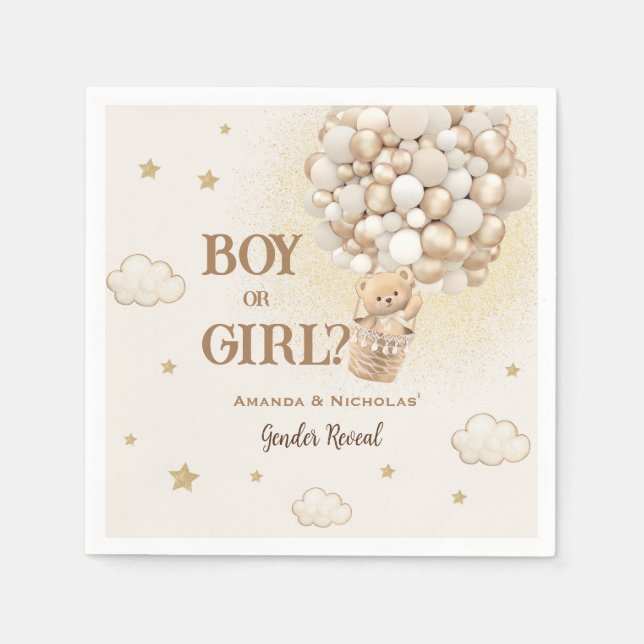 Bear Gender Reveal Boho Neutral  Napkins (Front)
