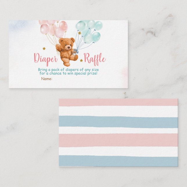 Bear Gender Reveal Diaper Raffle Balloon Enclosure Card (Front/Back)