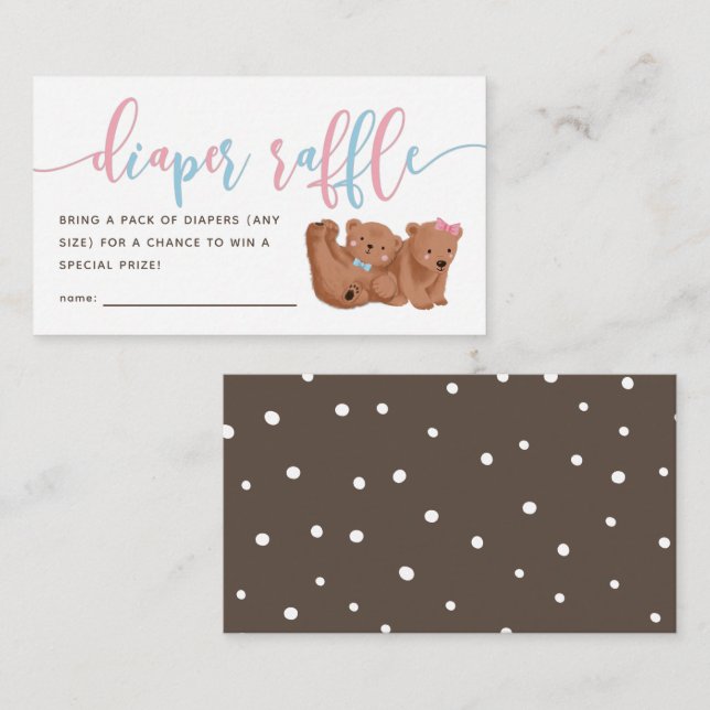 Bear Gender Reveal Diaper Raffle Ticket  Enclosure Card (Front/Back)