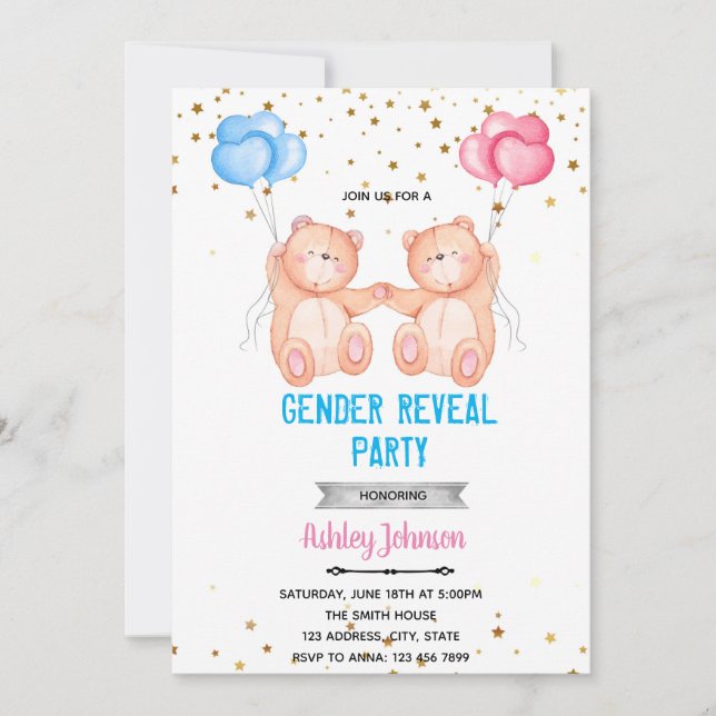 Bear gender reveal invitation (Front)