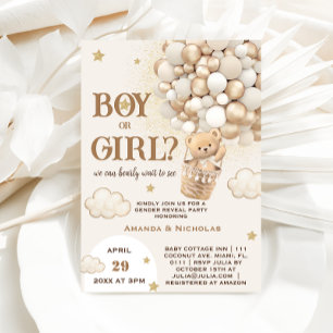 Bear Gender Reveal Neutral Gold Invitation