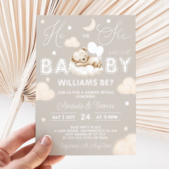 Bear Gender Reveal Neutral Modern Invitation (Creator Uploaded)