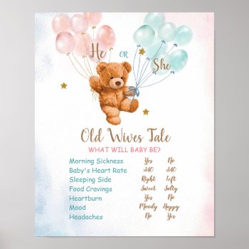 Bear Gender Reveal Old Wives Tales Poster by HappyPartyStudio at Zazzle