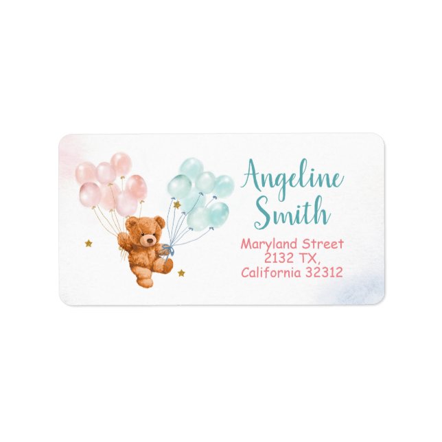 Bear Gender Reveal Pink and Blue Address Label (Front)