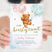 Bear Gender Reveal Pink and Blue Baby Shower Invit