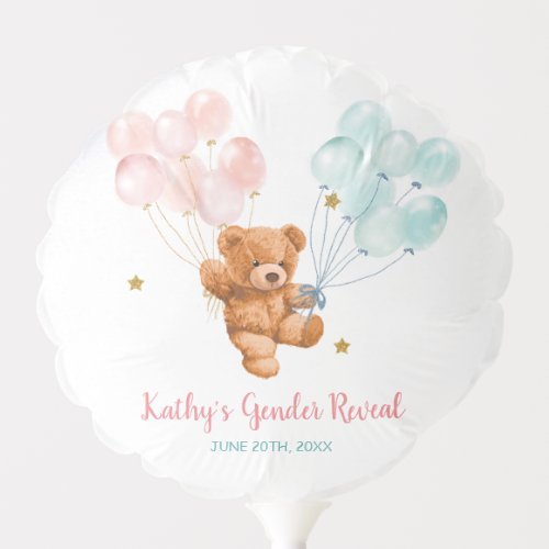 Bear Gender Reveal Pink and Blue Balloon