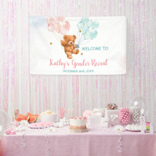 Bear Gender Reveal Pink and Blue Balloon Banner