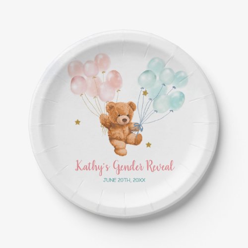 Bear Gender Reveal Pink and Blue Balloon Paper Plates