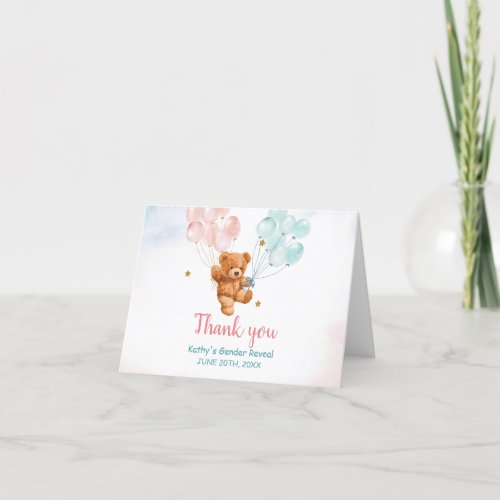 Bear Gender Reveal Pink and Blue Thank You card