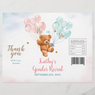 Bear Gender Reveal Pink Blue Chip Bag Wrapper