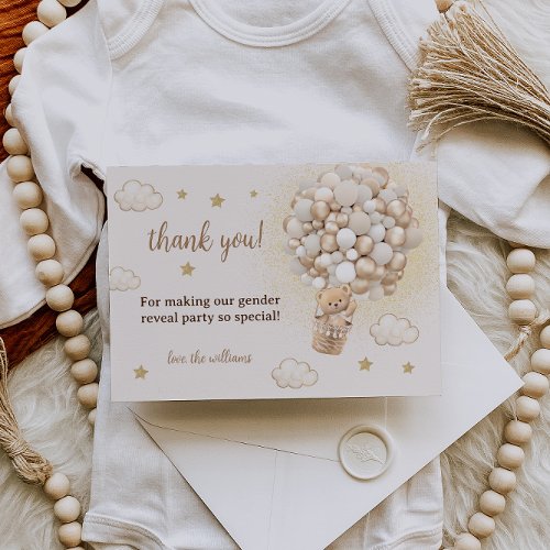 Bear Gender Reveal Rustic Cute Thank You Card