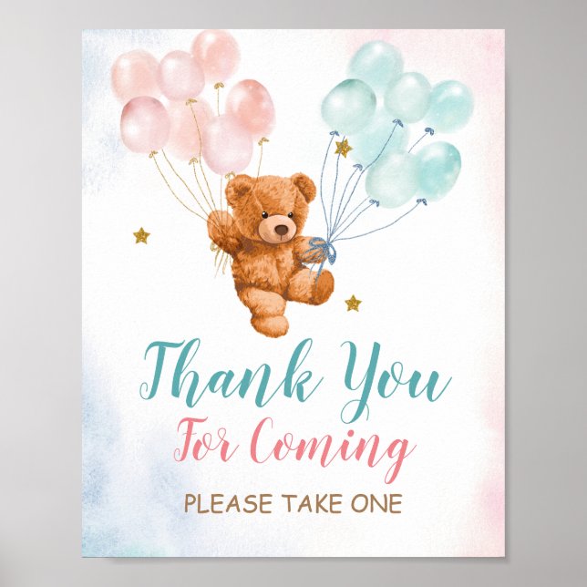 Bear Gender Reveal Thank you for coming Favor Sign (Front)