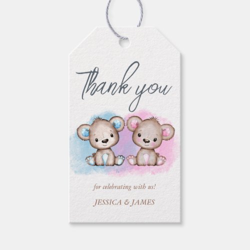 Bear Gender Reveal Thank You Gift Tags