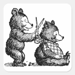 Bear Gets a Haircut Vintage Illustration Square Sticker