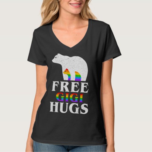 Bear Gigi Free Gigi Hugs Rainbow Flag Lgbt Gay Pri T_Shirt