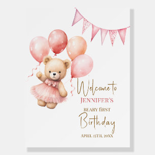 Bear Girl 1st Birthday Welcome Sturdy Beary First Foam Board
