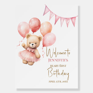 Bear Girl 1st Birthday Welcome Sturdy Beary First Foam Board