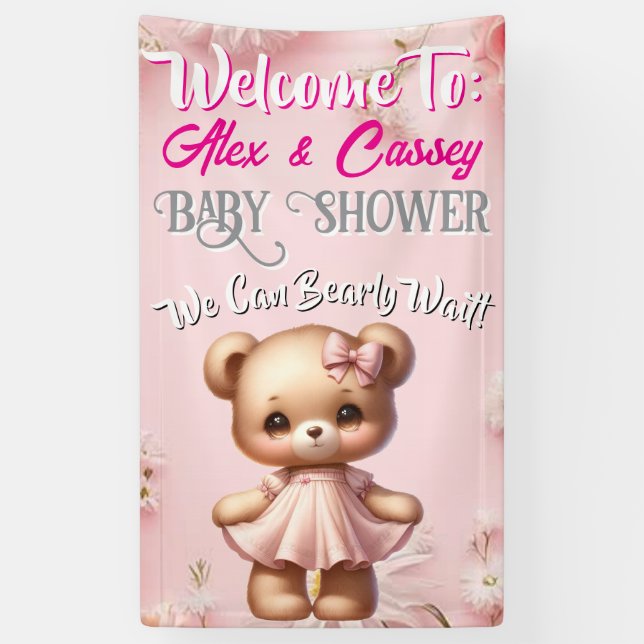 Bear Girl Baby Shower Banner (Vertical)