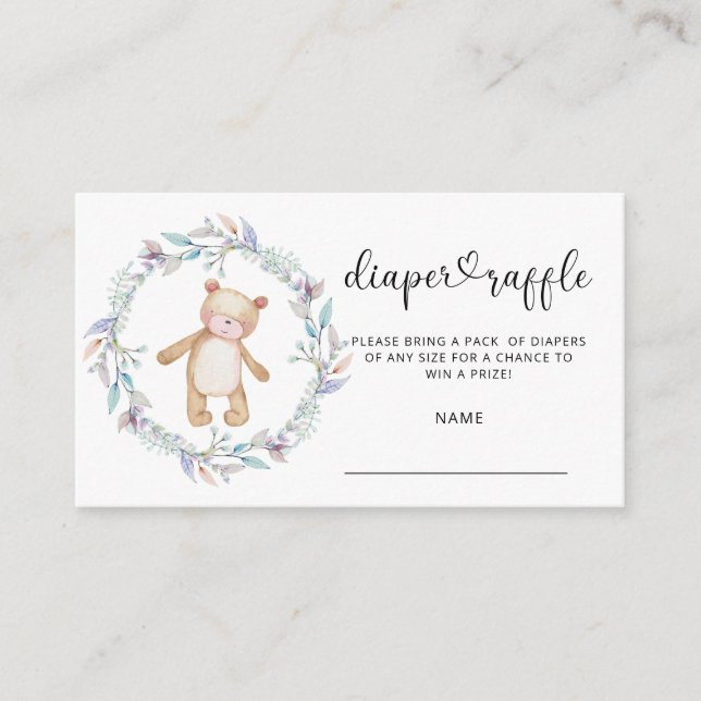 Bear girl diaper raffle ticket  enclosure card (Front)